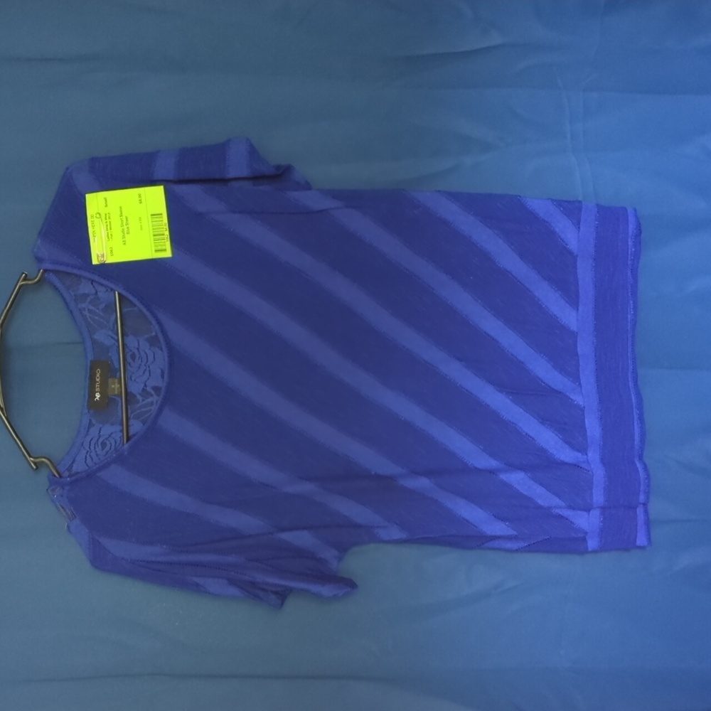 AB Studio Blue Striped Blouse with lace on the back